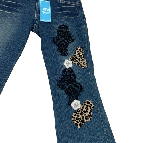 Little Mass Girl’s Size 12 Bootcut Jeans NWT Distressed Appliqué Animal Print - Picture 2 of 12