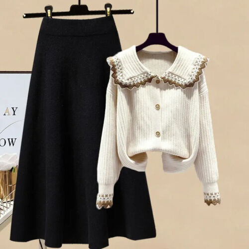 Women's Autumn Set Sweater Top Coat A-Line Half Skirt Two Piece Set Fashion - Bild 19 von 24