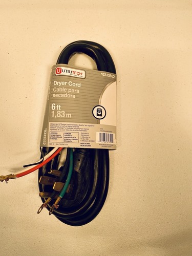 Cable de secadora negro enchufe de 4 clavijas calibre 10/4 30 amperios Utilitech 6 pies resistente nuevo - Imagen 2 de 3
