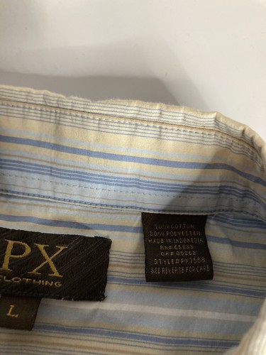 PX clothing Mens casual button long sleeve blue tan striped shirt L - Picture 6 of 7