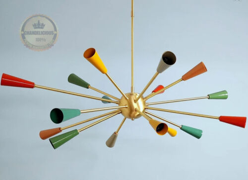Handcrafted Mid-Century Design 16 Multicolored Arms Sputnik Chandelier Brass - Picture 5 of 5
