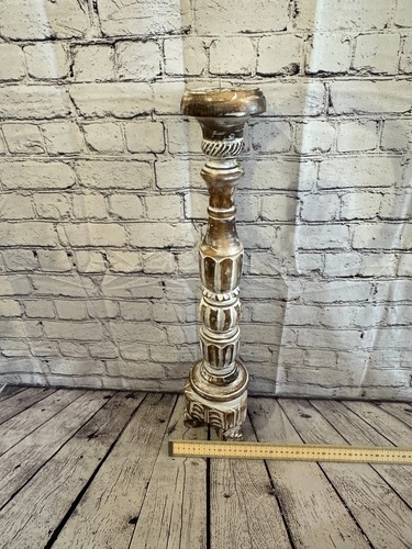 60cm Brown Tall Candlestick Shabby Chic Distressed Solid Column Candle Holder - Picture 5 of 9