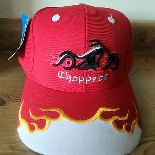Choppers Sombrero Ajustable Rojo con Llamas Bordado Adulto Gorra Moto NUEVO - Imagen 4 de 11