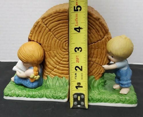 Bookends Vintage Enesco Girl And Boy by a log Figural - 1980's Figurine - Picture 9 of 12