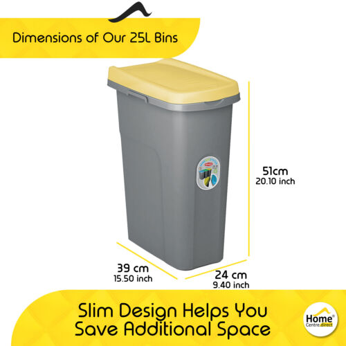 HOME CENTRE Lift Top Plastic Kitchen Waste Bin 15-25-40L Slim Paper Recycling - Picture 29 of 43