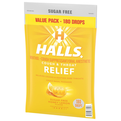 HALLS Relief Honey Lemon Sugar Free Cough Drops, Value Pack, 180 Drops - Picture 12 of 18