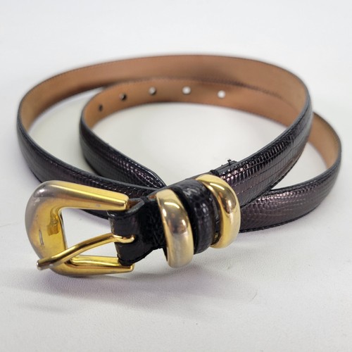 Talbots Leather Belt 32 M Lizard Print Skinny Black 6218 Made in Italy - Picture 6 of 14