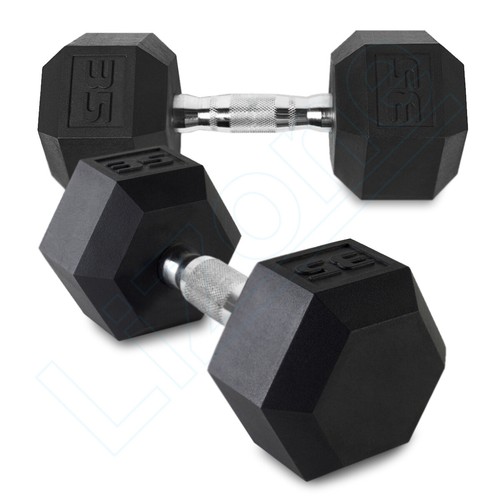 Titan Fitness 12/15/25/35 libbre coppia pesi liberi manubri esagonali rivestiti in gomma nera - Foto 17 di 19