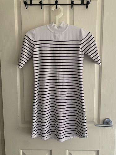rosebullet Size 6 mini dress white maroon striped high neck zip Polyester Stretc