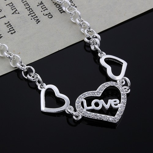 925 Solid cute wedding silver Bracelet jewelry charms cute women Heart jewelry - Picture 4 of 4