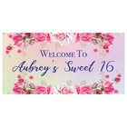 2'x3' Floral Theme Sweet 16 Birthday Party Banner, Sweet 16 Party Decor