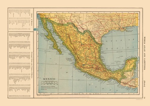 Historic Map - Mexico - Reynold 1921 - 32.53 x 23 - Vintage Wall Art - Foto 1 di 20