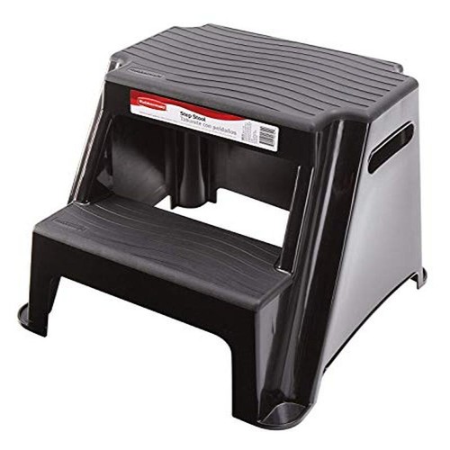 Plastic Step Stool Non-Slip 2-Step Lightweight 300 lbs Load Black Sturdy Stand - Picture 2 of 7