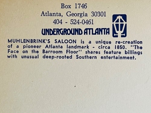 Atlanta Georgia Muhlenbrinks Salón Escena Nocturna 6x4 Postal c1970 - Imagen 6 de 7