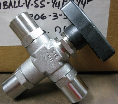 SSP PRODUCTOS DE ACERO INOXIDABLE, 306-3-316 VÁLVULAS DE BOLA DE 3 VÍAS, 1/4-18 FNPT X 1/4-18 - Imagen 2 de 2