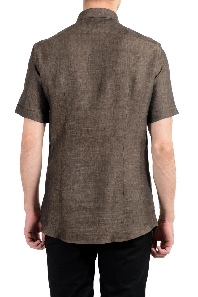 Camisa de vestir para hombre Malo marrón 100 % lino manga corta abotonada talla 15,75 16 Foto 3 de 4