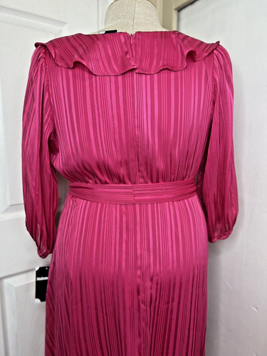 Maison Tara Kunsthalstuchkleid für Damen plus 18 W Neu mit Etikett gerüschter Ausschnitt Fuchsia - Bild 6 von 7