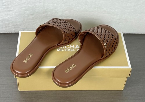 Sandalias Michael Kors para mujer equipaje marrón Saylor Slide de cuero talla 9M nuevas con etiquetas $145 - Imagen 6 de 15