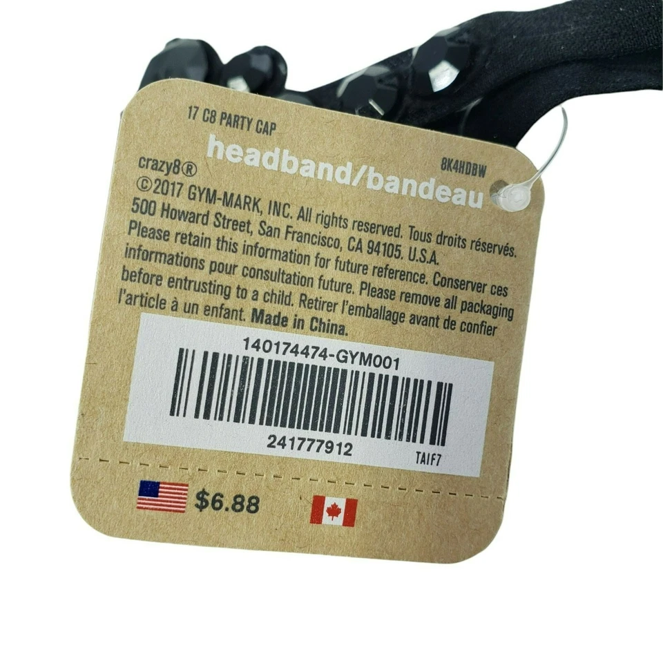 Crazy 8 Black Floral Jewel Headband Girls One Size 4 + New - Image 4 of 4