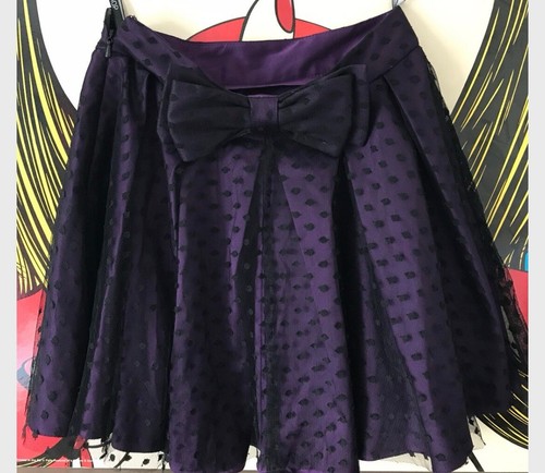 TOPSHOP SZ 2 PURPLE AND BLACK LACE Overlay Retro 80s Polka Dot SKIRT - Picture 2 of 8