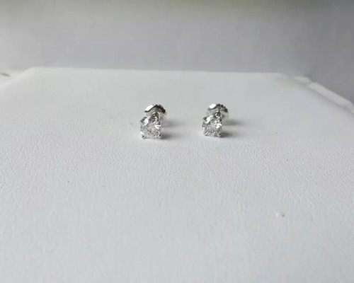 1/2ct Diamond Stud Earrings Solid 14K White Gold Screw Back - Picture 3 of 7