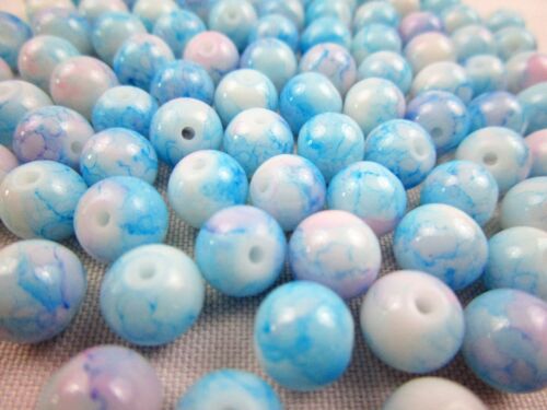100 White & Blue Pattern Glass Beads Round 8 MM Bead Jewelry Craft Supplies New - Picture 3 of 10