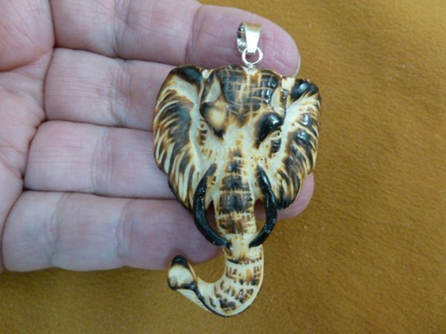 (j-ele-2) PACHYDERM head brown white  PENDANT NECKLACE water buffalo material - Picture 1 of 2