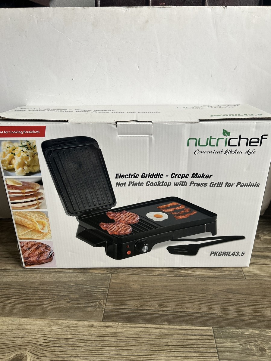 NutriChef PKGRIL43 Electric Griddle Crepe Maker Hot Plate Cooktop w/ Press  Grill