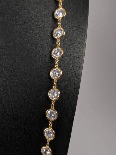 Kenneth J Lane KJL Long Necklace Gold Clear Crystal Open Bezel Signed 36" Total - Picture 3 of 8
