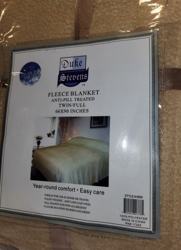 NEW VTG Duke Stevens Fleece Blanket Twin Full 66x90" Anti Pill Treated #6690 Tan - Picture 4 of 7