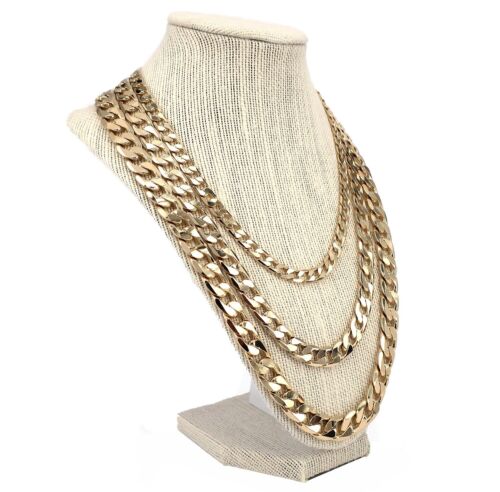 14k italienische flache kubanische Gliederkette Halskette 7 mm 10 mm 12 mm vergoldet - Bild 3 von 6