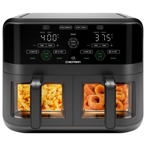 CHEFMAN 6 Quart Dual Basket Air Fryer Oven with Easy View Windows Sync Finish… image
