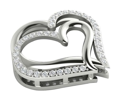 Round Diamond SI1G 0.35 Ct Heart Pendant Necklace White Gold Prong Set 0.80 Inch - Picture 4 of 7
