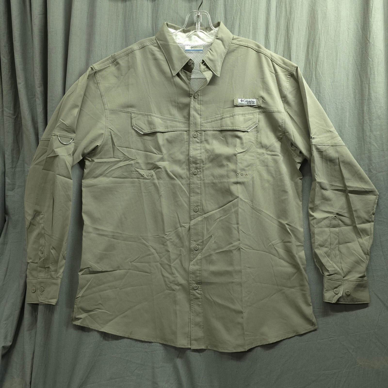 Columbia PFG Omni-Shade Vented Shirt Men's Large Long Sleeve Button Beige