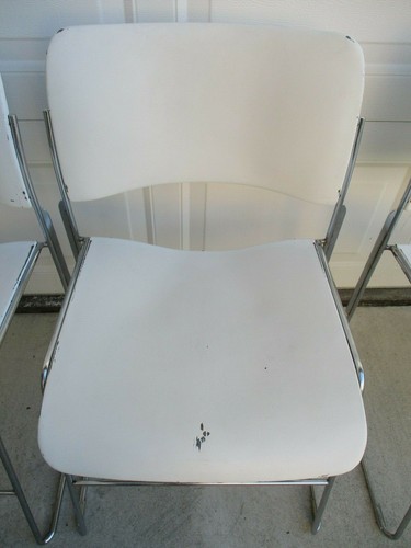 4 Vintage David Rowland 40/4 Mid Century Modern Chrome White Stacking Chairs - Picture 6 of 12