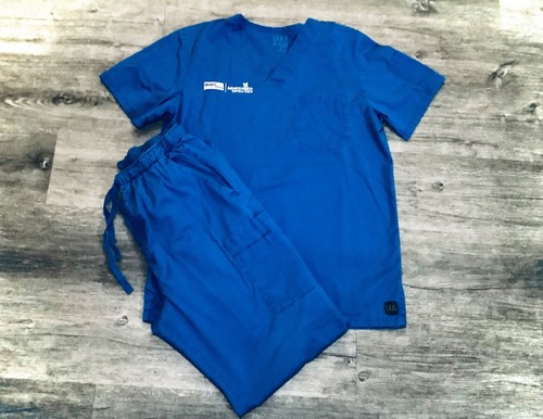 SZ S/ M HEALTH FIRST SCRUBS ADVENT CENTRA CARE ROYAL BLUE UA MEDICAL SCRUB SET - Picture 8 of 19