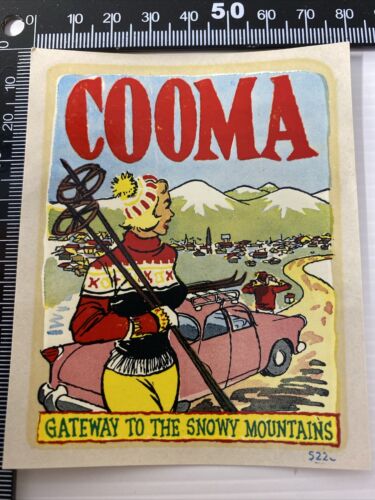 Vintage COOMA - Gateway To The Snowy Mountains SOUVENIR Decal/ Transfer Snow