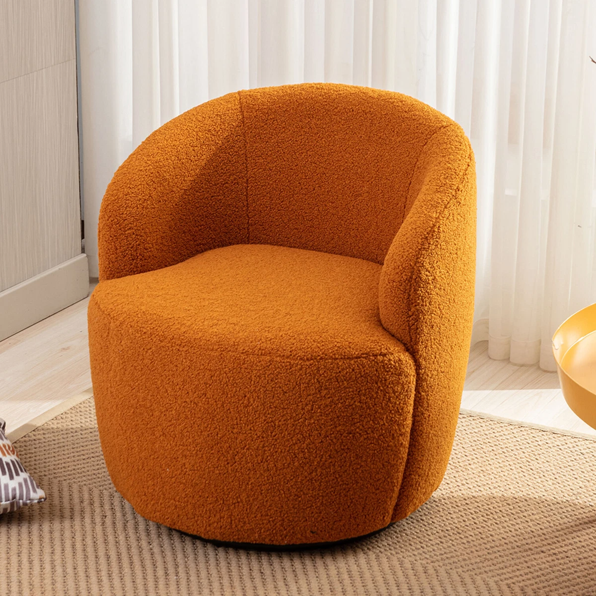 Swivel Accent Chair Teddy Fabric Upholstered Barrel Tub Chair for