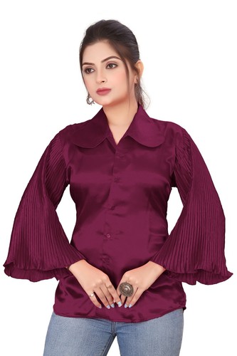 Top corto satinado con botones cuello en V para mujer/niña ropa de oficina SP4 - Imagen 233 de 250