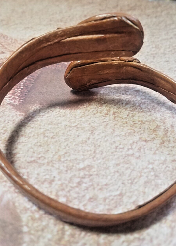 Vintage Hand Crafted Leather over Metal Shell Design BOHO Cuff Bracelet Brown - Picture 5 of 11