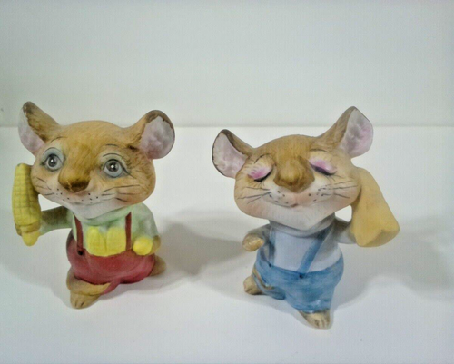 Homco #5601 Country Field Mice Figurines Eating Corn Cheese Vintage Midcentury - Picture 1 of 6