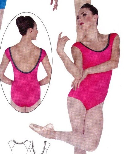 Body Wrappers P634 Pink satinfinish Cap Sleeve LowBack Leotard shelflined - Picture 4 of 6