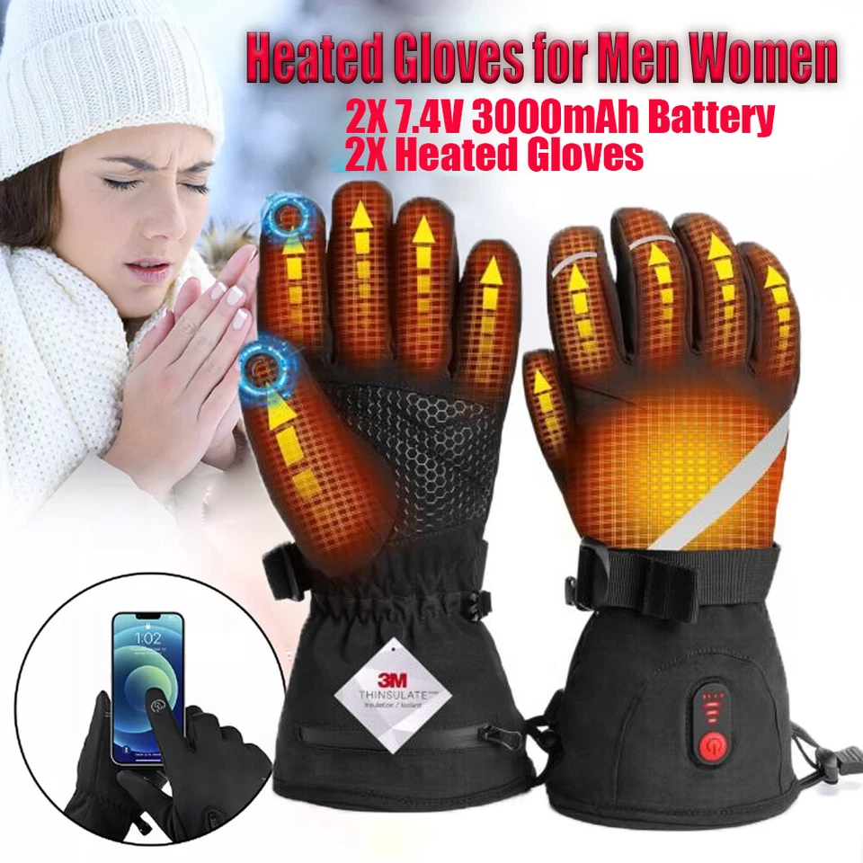 2 X Electric Rechargeable Battery Powered Winter Hand Warm Heated Gloves Outdoor - Image 2 of 4