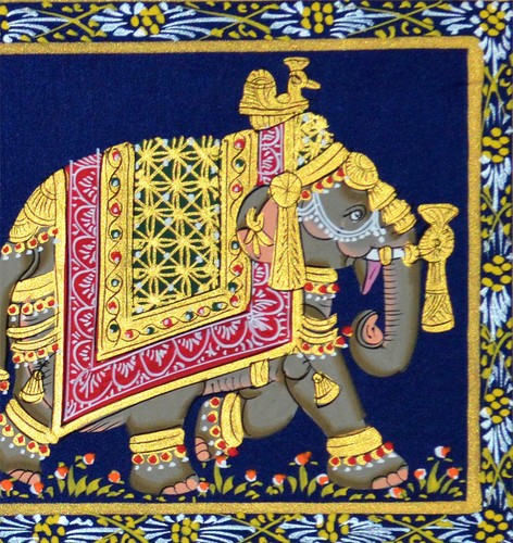 Original Miniatur Naturfarbgemälde verzierter Elefant, Kamel, Pferd - Bild 5 von 5