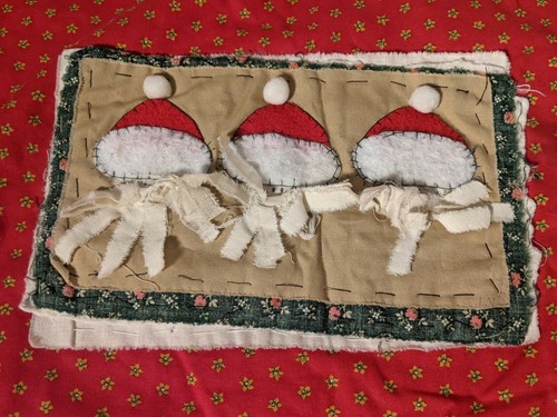 Used Handmade Tote Purse Bag Christmas Holiday Santa Snowman Trees Stars 15" - Picture 8 of 9