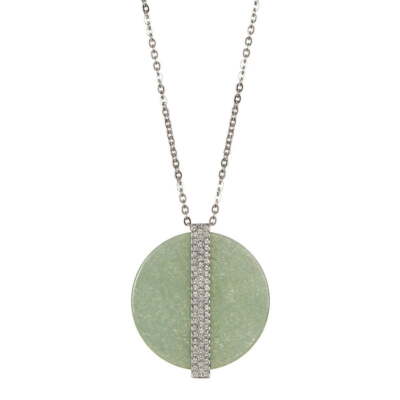 Swarovski Women's Disk Aventurine & Crystal Green Fashion Necklace 5155510