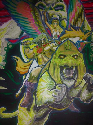 MASTERS OF THE UNIVERSE He-Man She-Ra Original Full Color Art Drawing Sketch New
