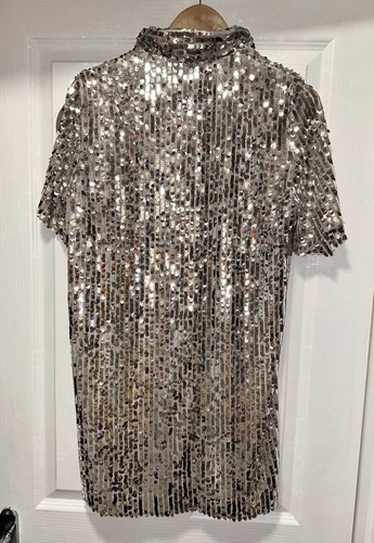 ZARA Silver Sequin Shirt Dress Size S - Picture 3 of 5