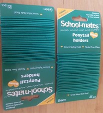 50 PCs Girls School Hair Ponytail Holders - Green Color - Free Postage
