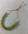 .925 Sterling Silver D'joy Beaded Twisted Peridot (?) Bolo Bracelet 6-9.5" adj.